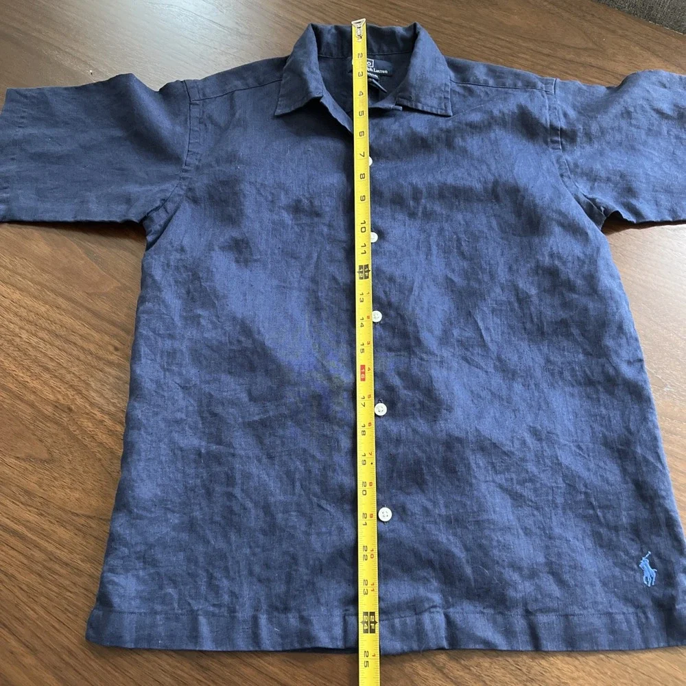 Boys Ralph Lauren Dress Shirt Medium 100% Linen Button up Short sleeve Collared
